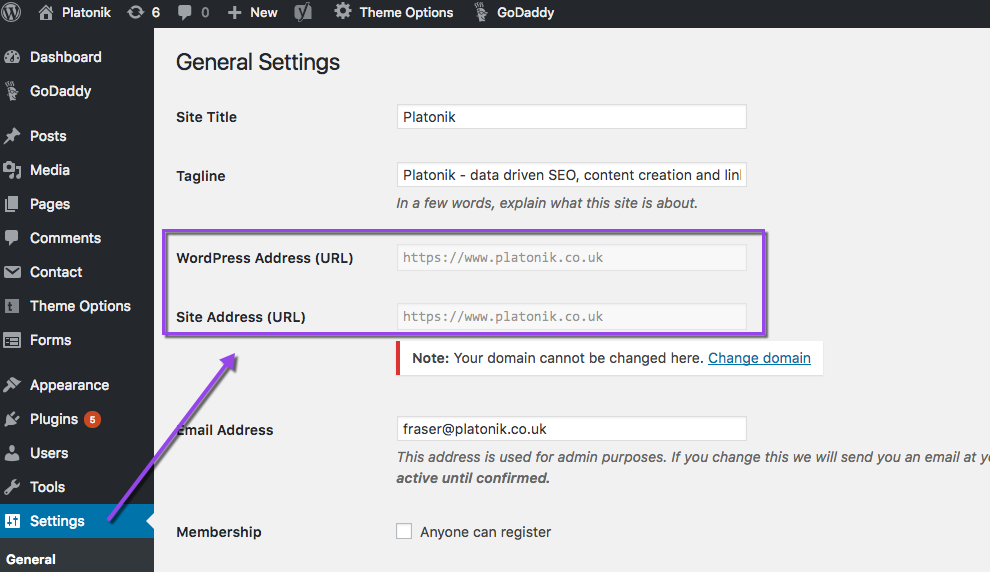 WordPress SSL url settings